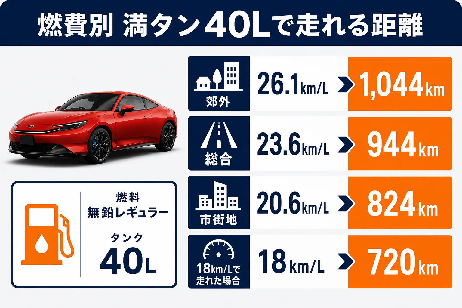 プレリュードの燃費と満タン航続距離を比べた図解