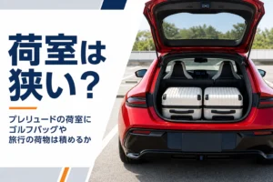 テールゲートを開けたプレリュードの荷室にキャリーバッグが2個並んだ様子