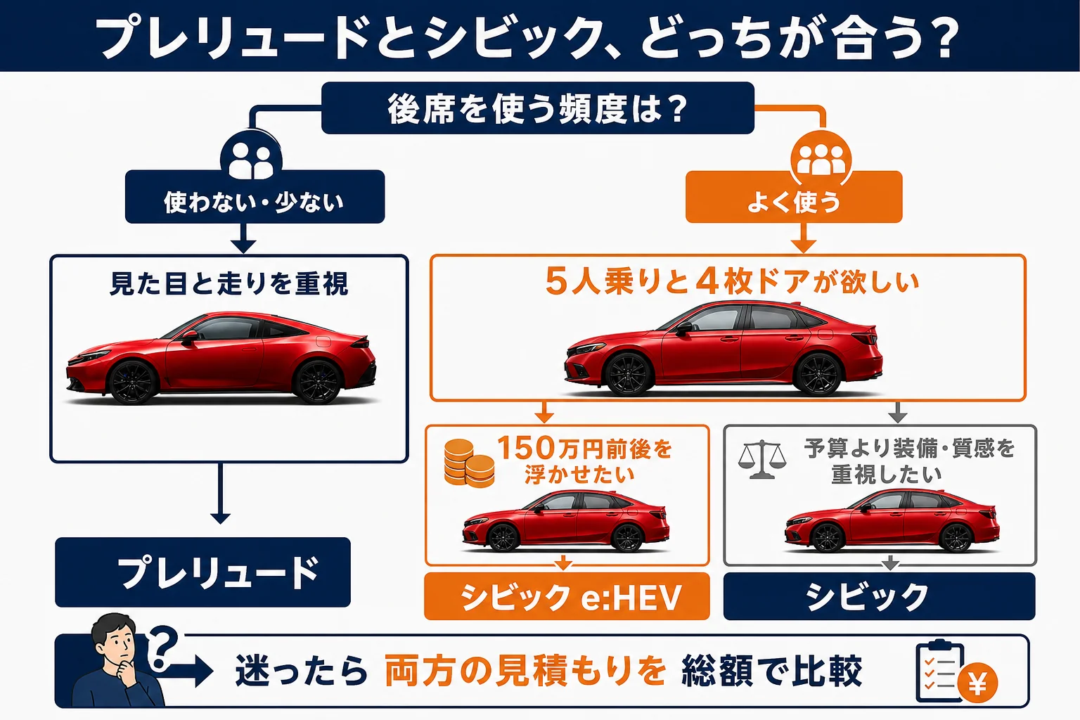 プレリュードとシビックの選び方の目安をまとめた図解